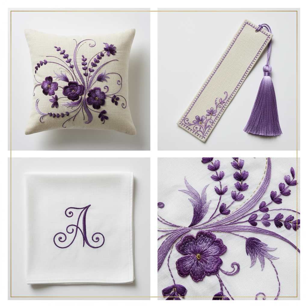 Collage – Lavender & Violet Silk Thread End Products