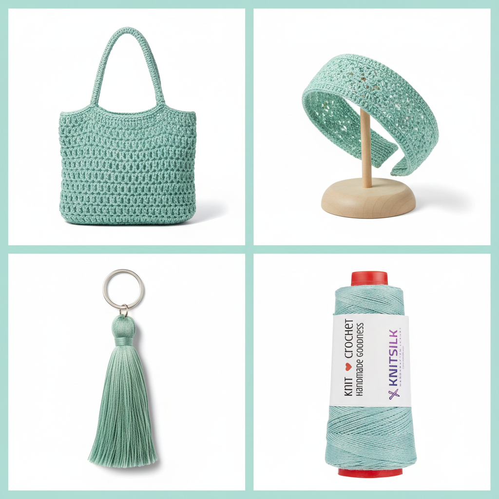 Collage – Mint Aqua Silk Yarn End Products
