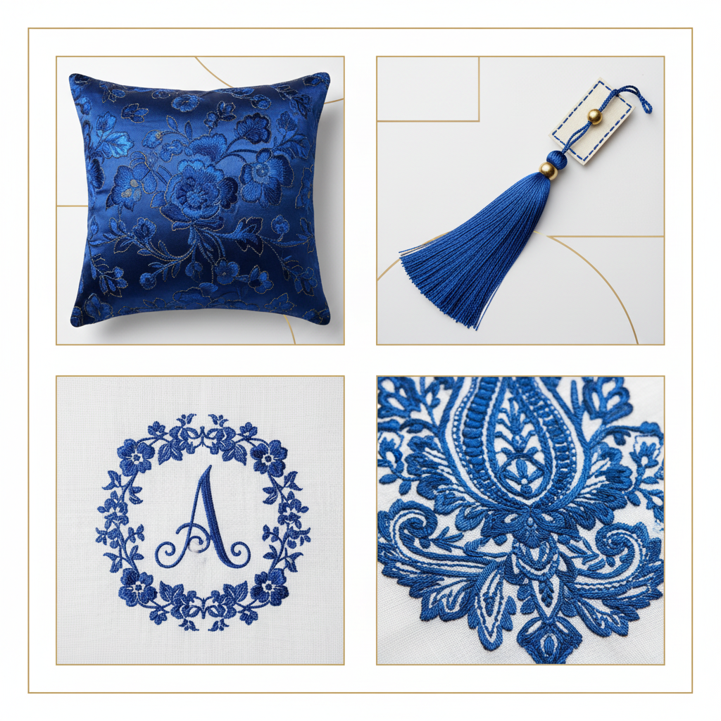 Collage – Royal Blue Silk Thread End Products