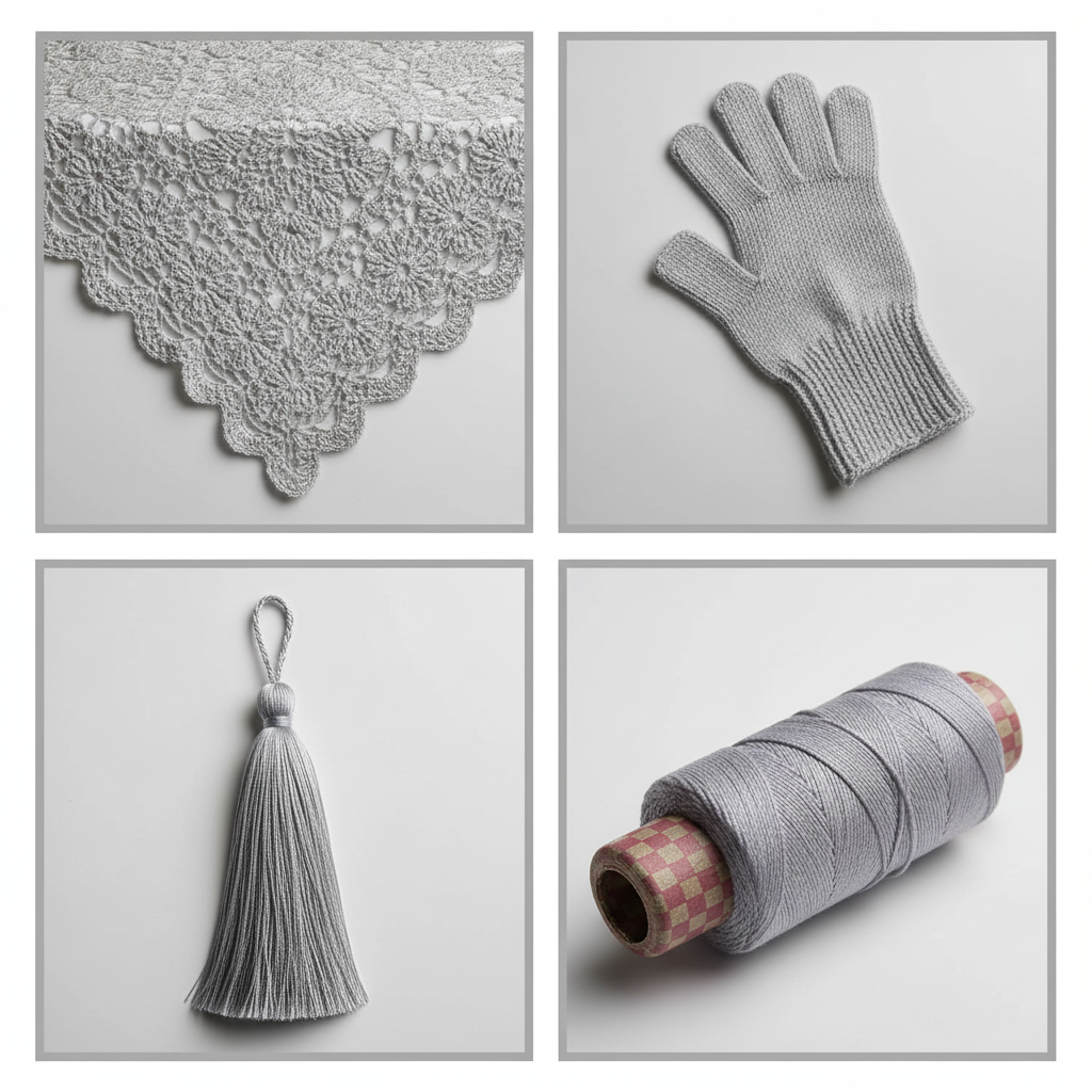 Collage – Silver Grey Silk Yarn End Products