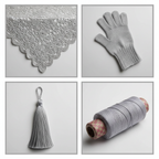 Collage – Silver Grey Silk Yarn End Products