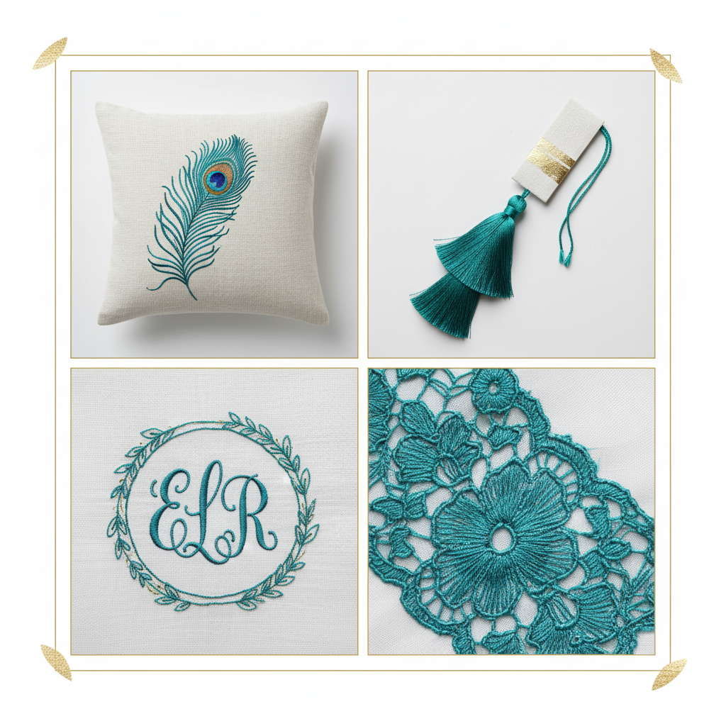 Collage – Teal Silk Thread End Products