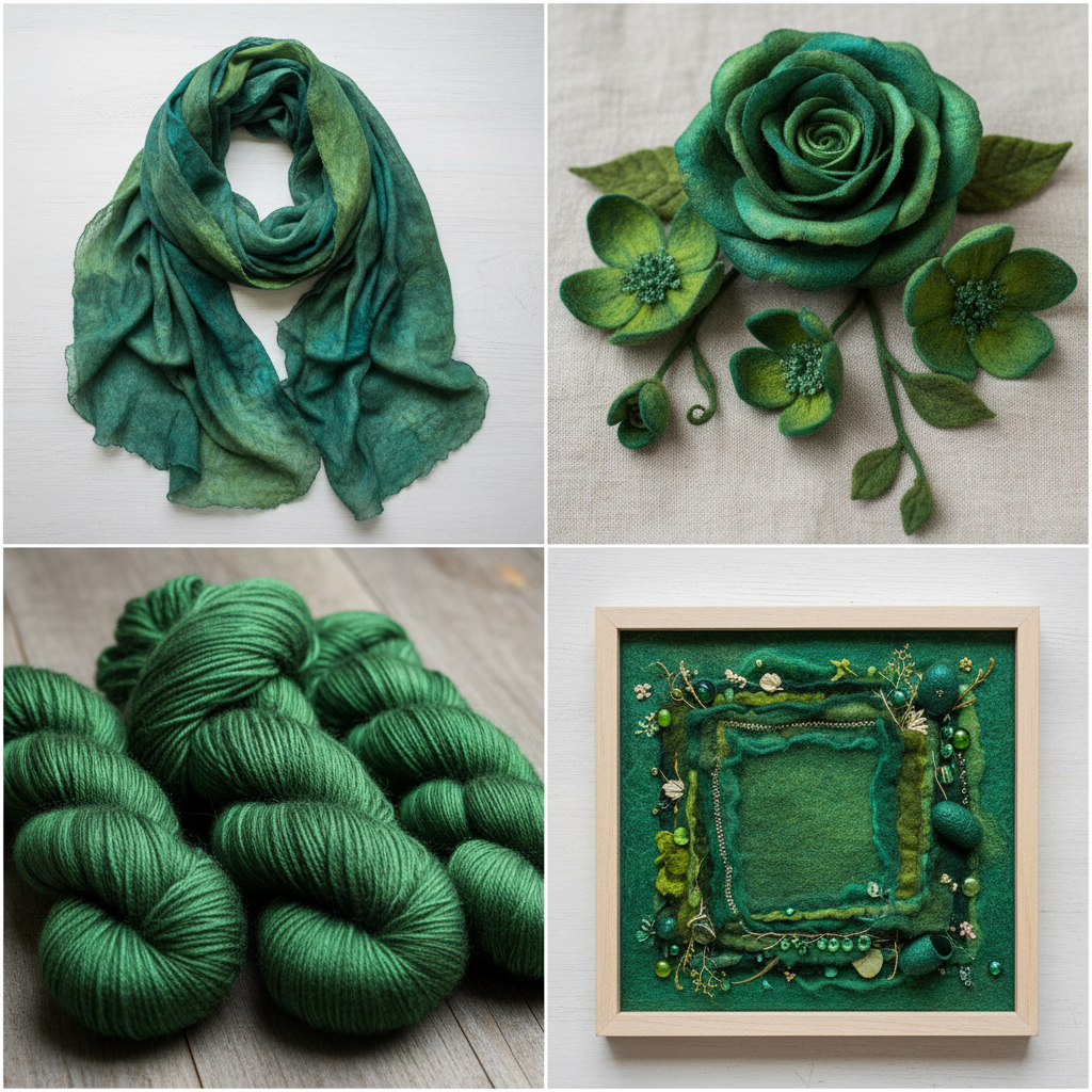 Collage – Textile art made from hand-dyed emerald silk cocoons