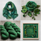 Collage – Textile art made from hand-dyed emerald silk cocoons
