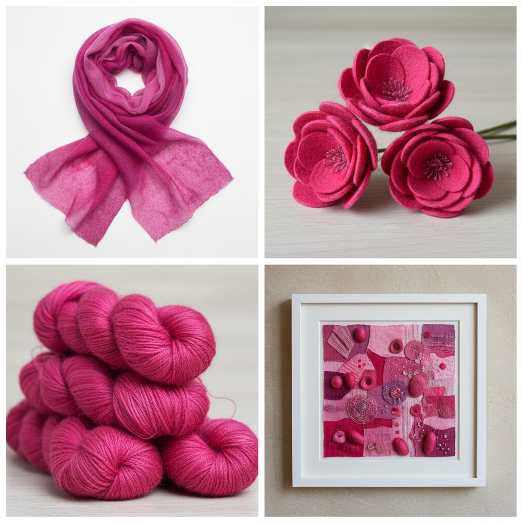 Collage – Textile art made from hand-dyed fuchsia silk cocoons