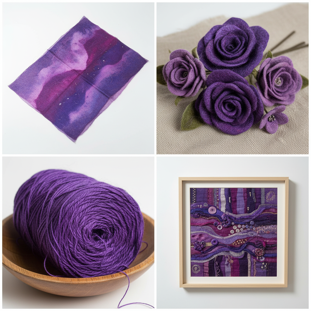 Collage – Textile art made from hand-dyed purple silk cocoons