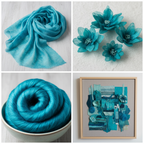Collage – Textile art made from hand-dyed turquoise silk cocoons