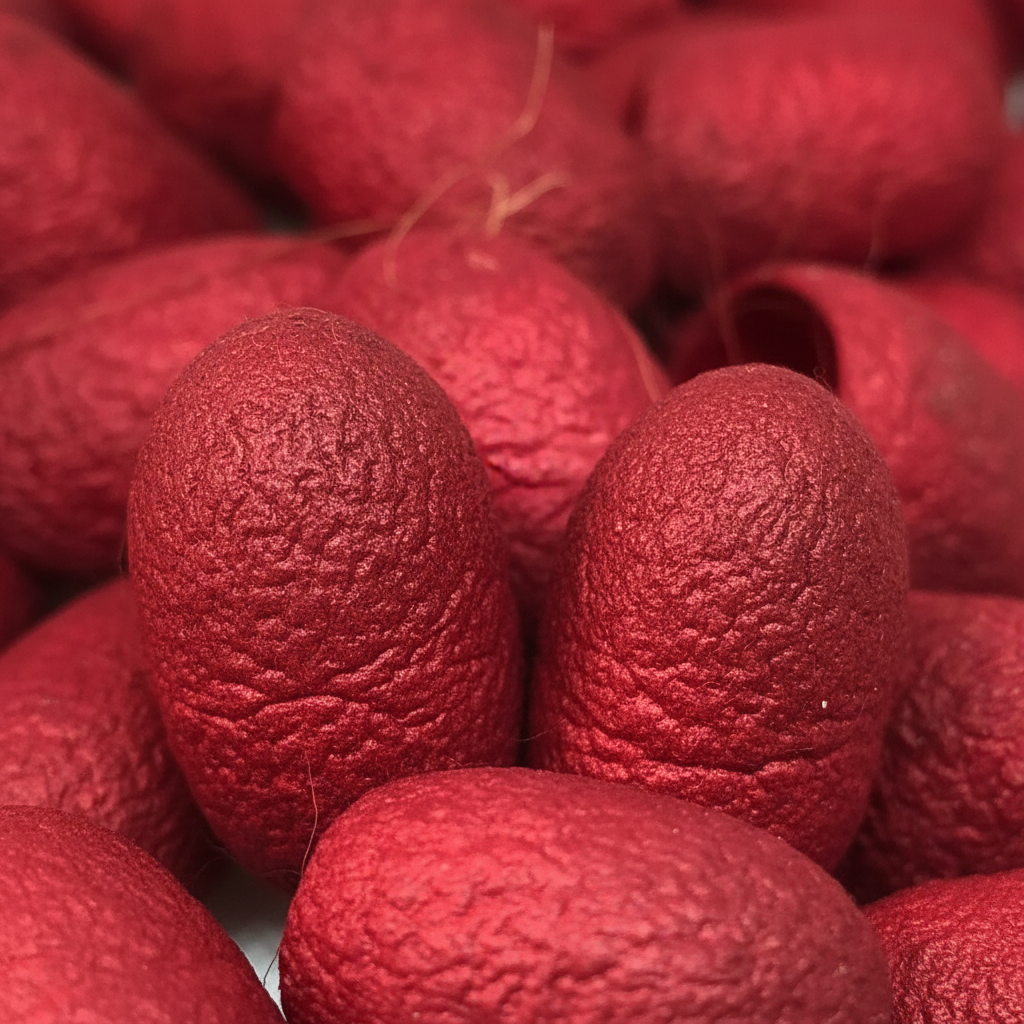 Deep Red Silk Cocoons Closeup