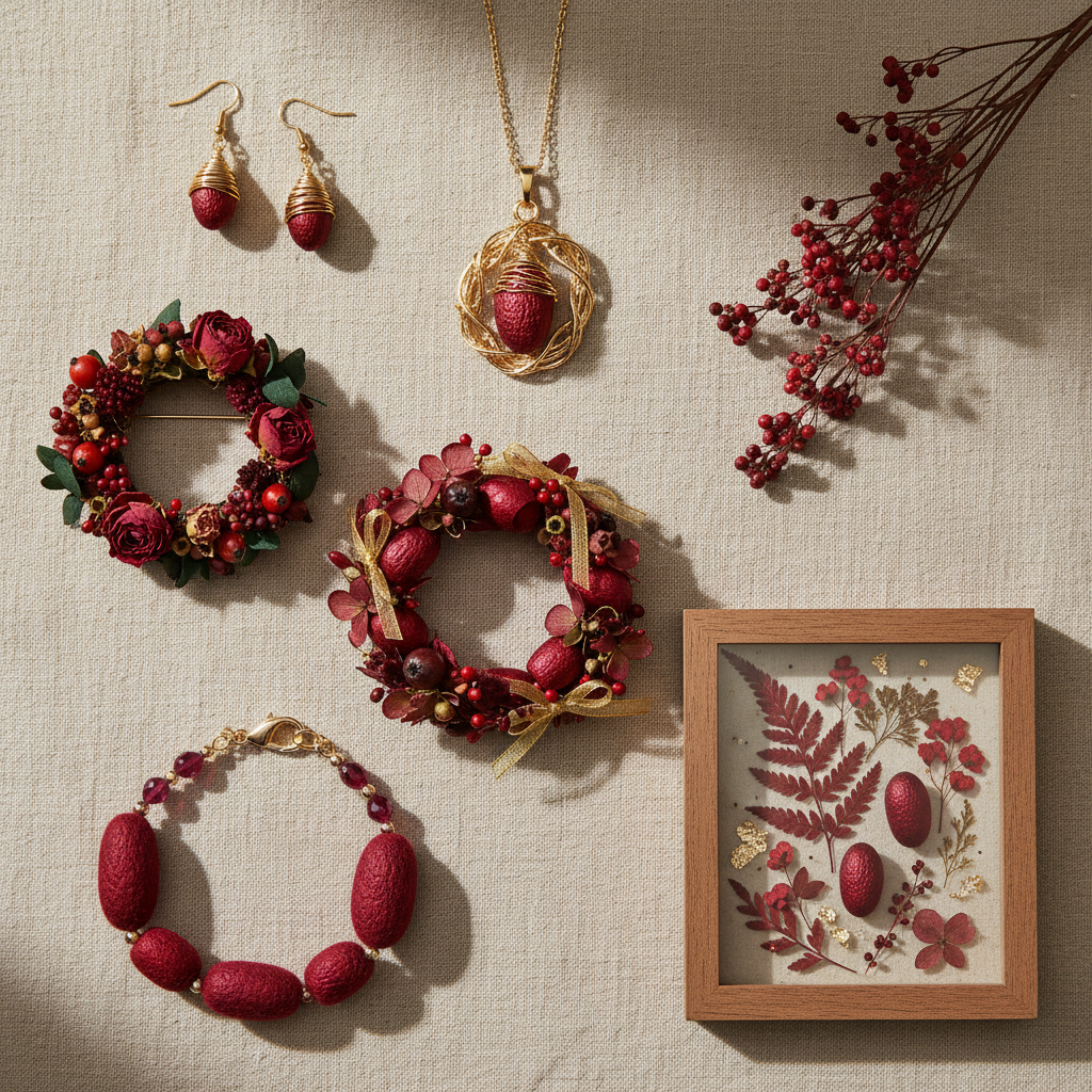 Deep Red Silk Cocoons End Product Collage