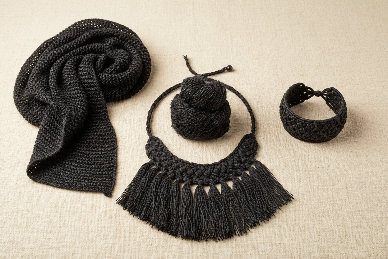 End Product Collage – Black Sari Silk Yarn