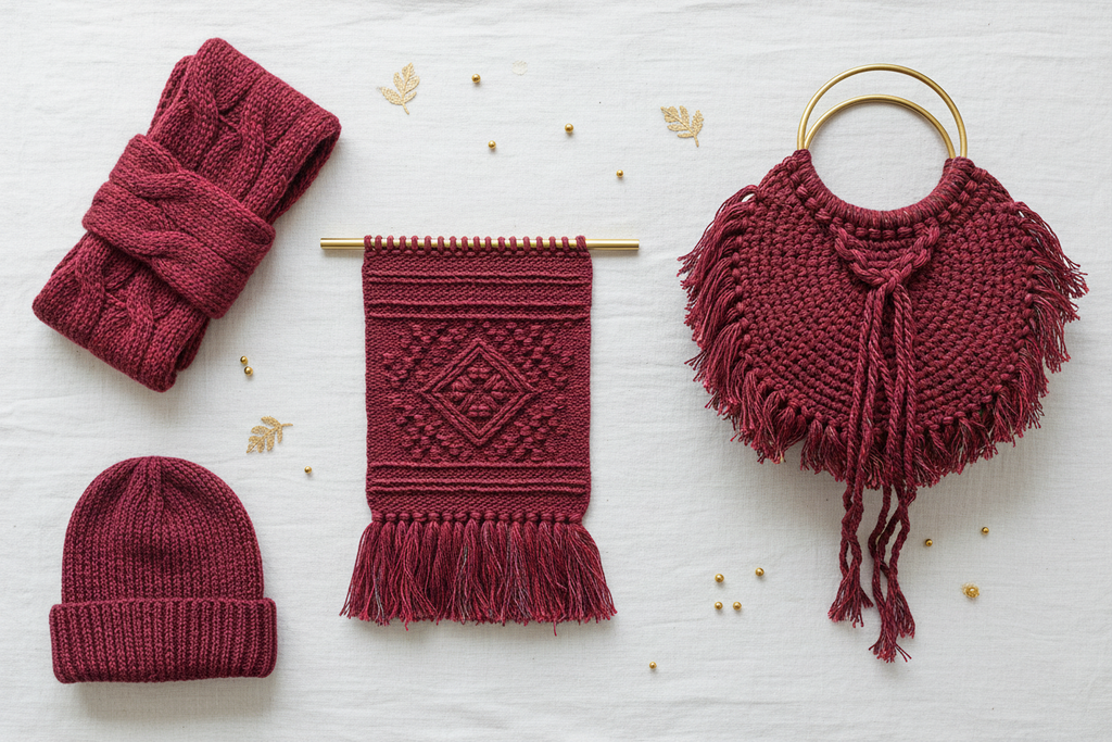 End Product Collage - Deep Crimson Red Sari Silk Yarn