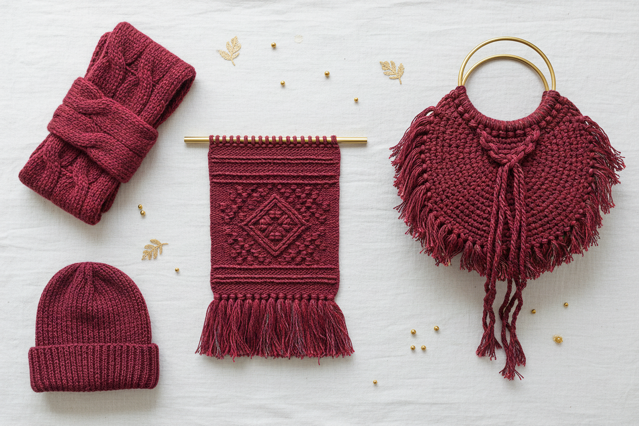 End Product Collage - Deep Crimson Red Sari Silk Yarn