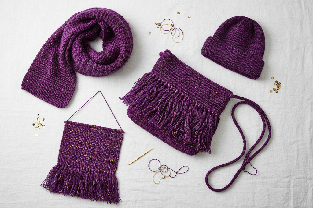 End Product Collage - Deep Purple Sari Silk Yarn