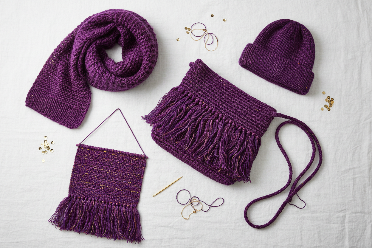End Product Collage - Deep Purple Sari Silk Yarn