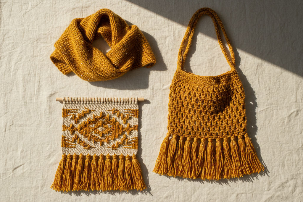 End Product Collage - Golden Mustard Yarn