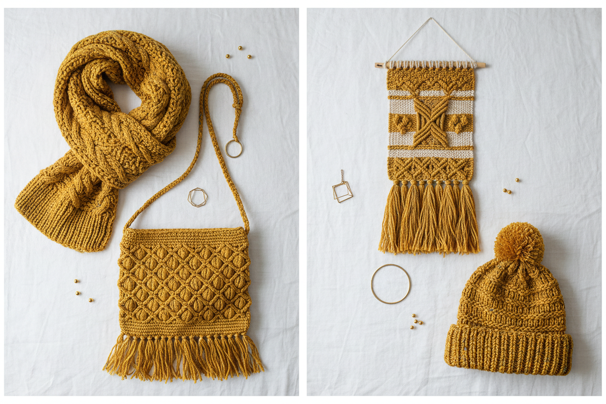 End Product Collage - Golden Yellow Sari Silk Yarn