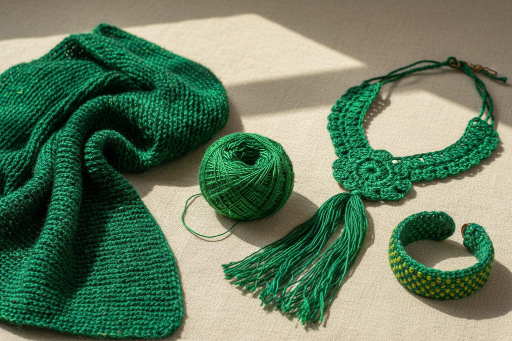 End Product Collage – Green Sari Silk Yarn