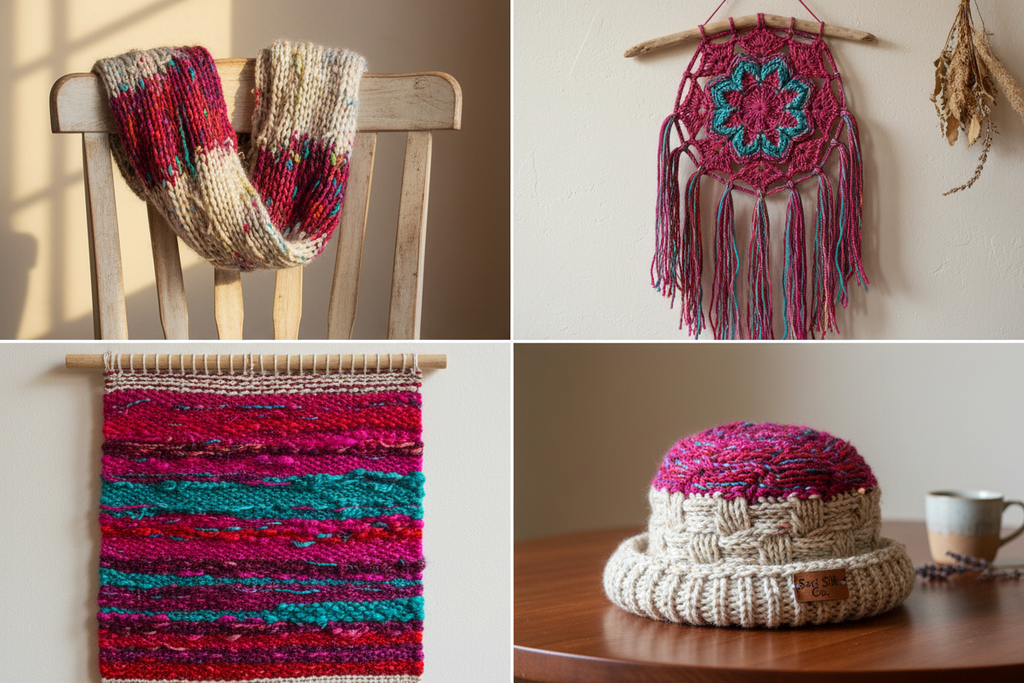 End Product Collage – Knitsilk Sari Silk Yarn