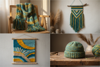 End Product Collage – Knitsilk Turquoise & Yellow Yarn