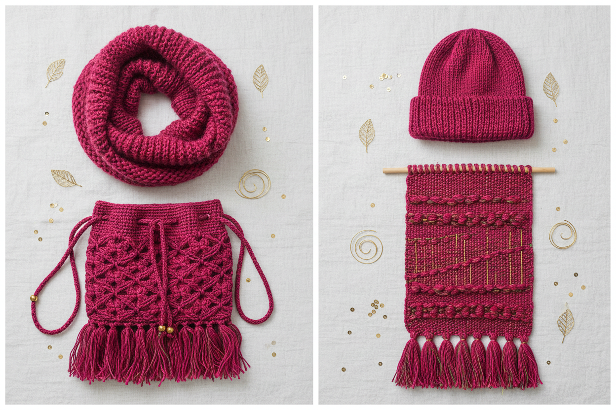 End Product Collage - Magenta Hot Pink Sari Silk Yarn