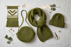 End Product Collage - Olive Moss Green Sari Silk Yarn