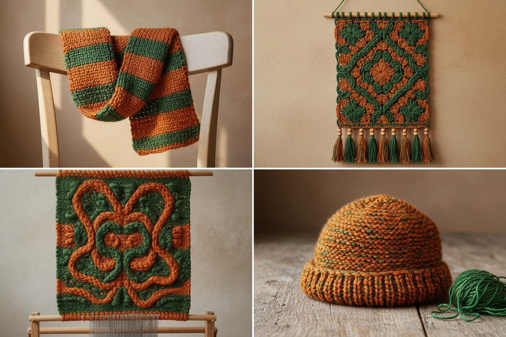 End Product Collage – Orange & Green Yarn