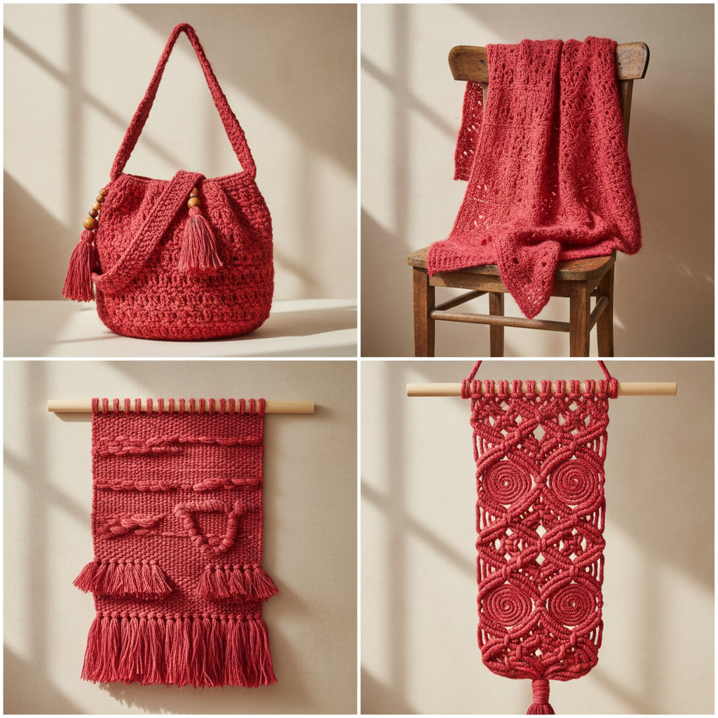 End Product Collage - Red Sari Silk Yarn