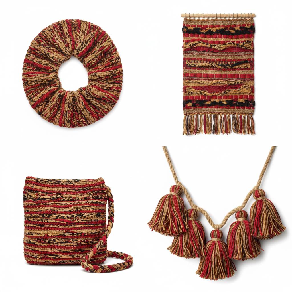 End Product Collage – Sari Silk Ribbon Yarn