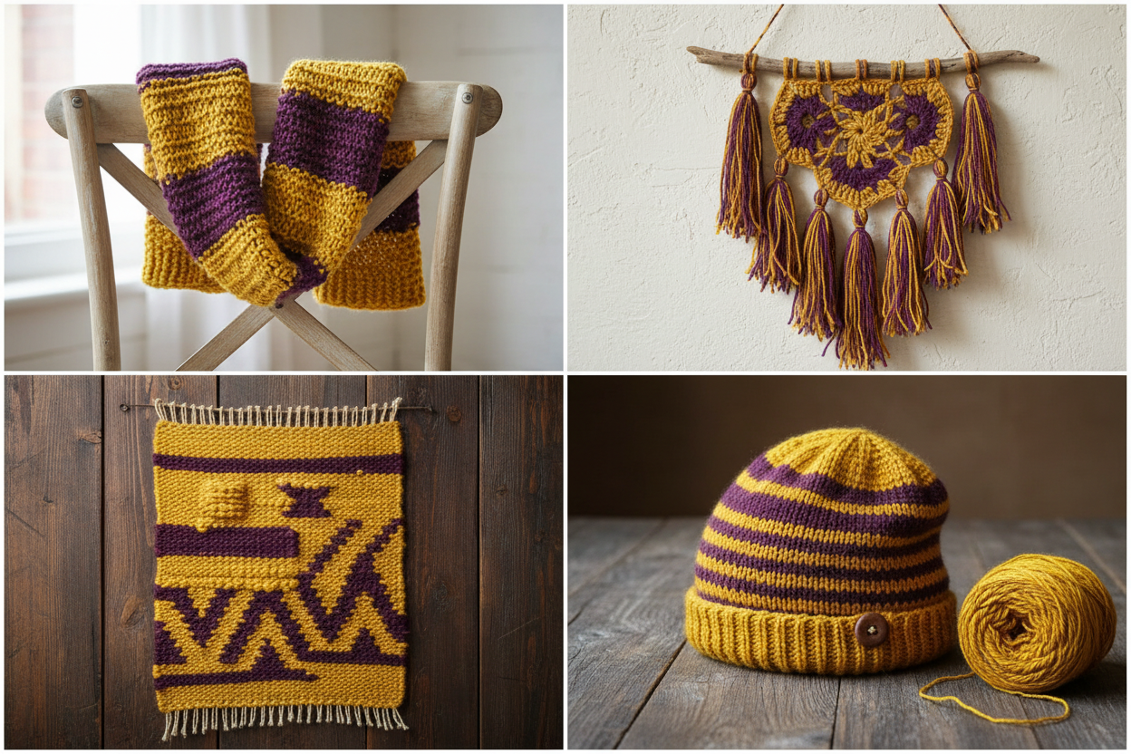 End Product Collage – Yellow & Purple Yarn