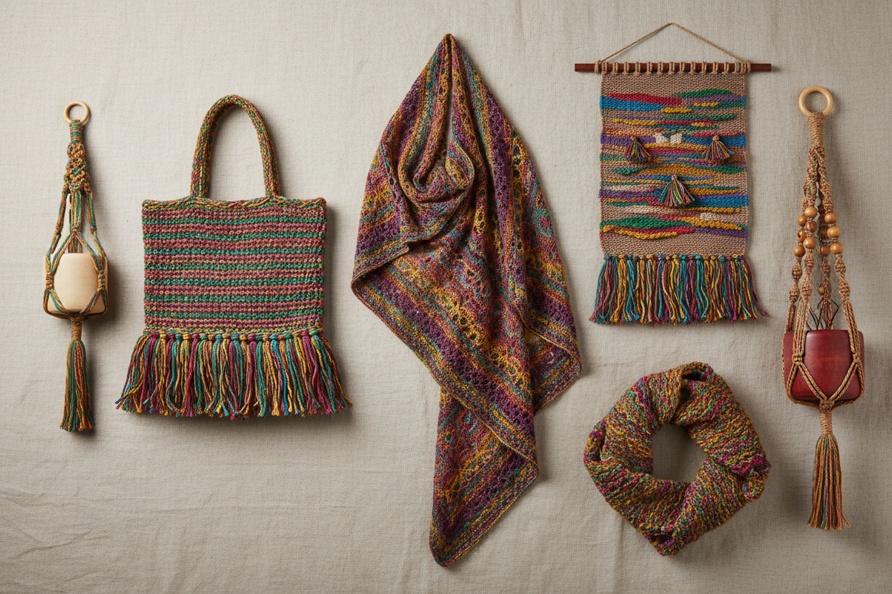End Products Collage - Knitsilk Kohinoor Sari Silk Yarn