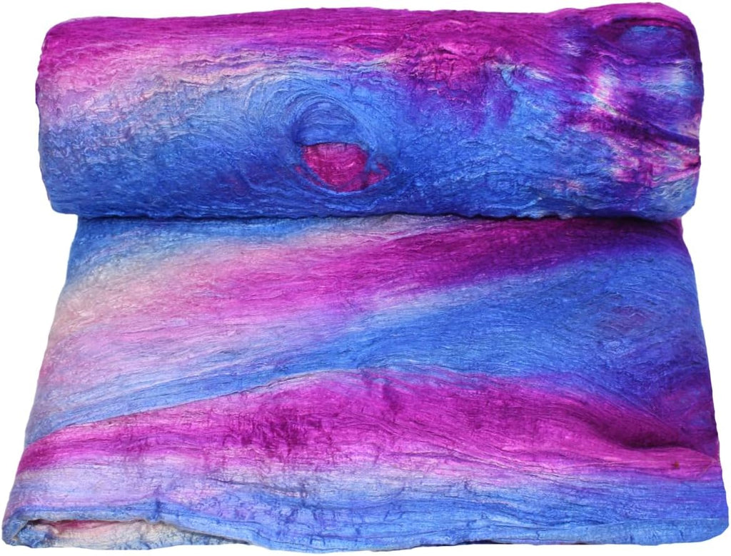 Knitsilk A-Grade Mulberry Silk Fiber 200g – Hand-Dyed - Blue and Dark Pink