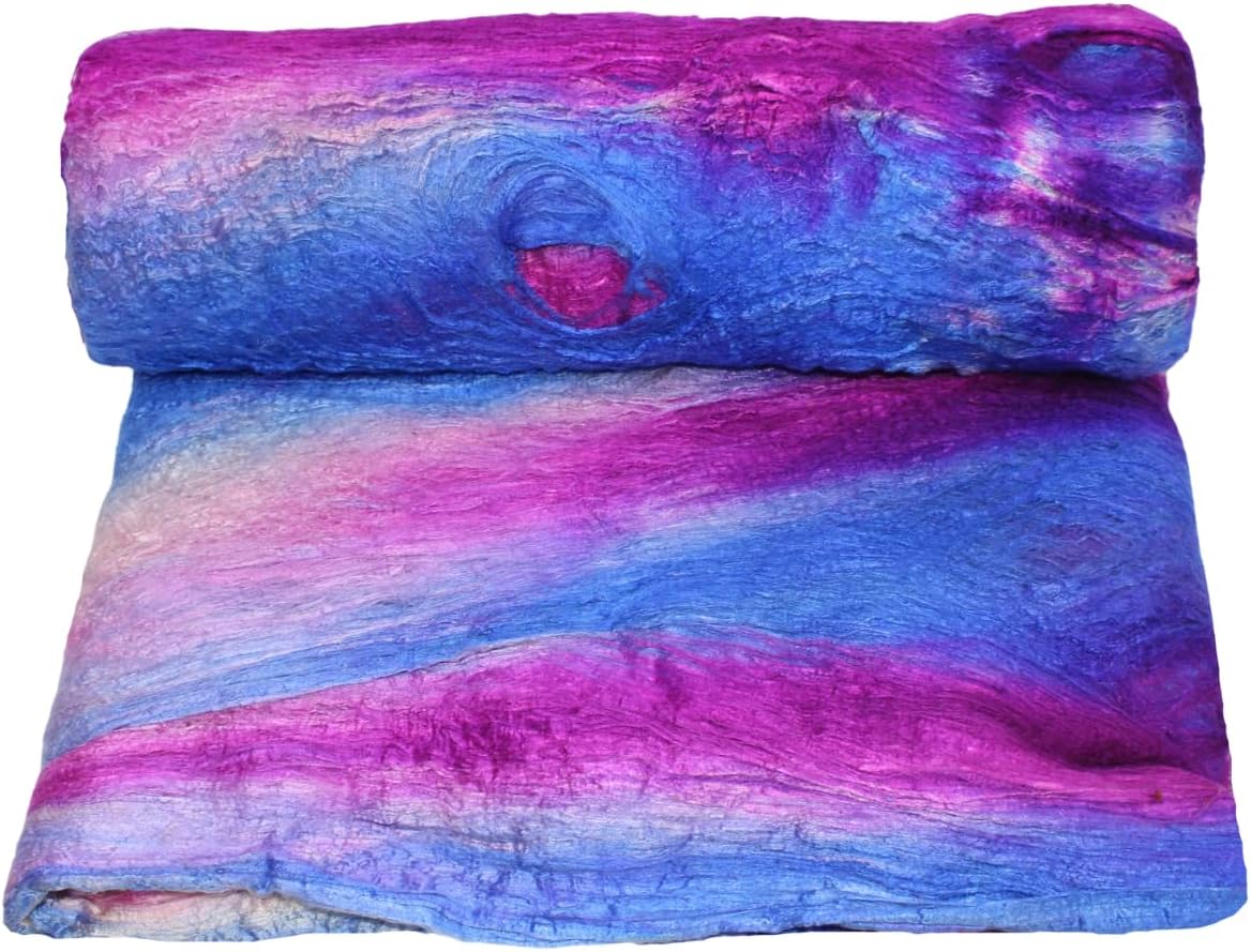 Knitsilk A-Grade Mulberry Silk Fiber 200g – Hand-Dyed - Blue and Dark Pink