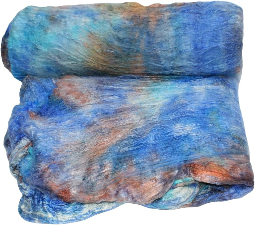 Knitsilk A-Grade Mulberry Silk Fiber 200g – Hand-Dyed - Blue and Brown