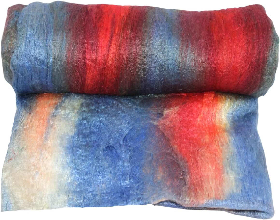 Knitsilk A-Grade Mulberry Silk Fiber 200g – Hand-Dyed - Blue and Red
