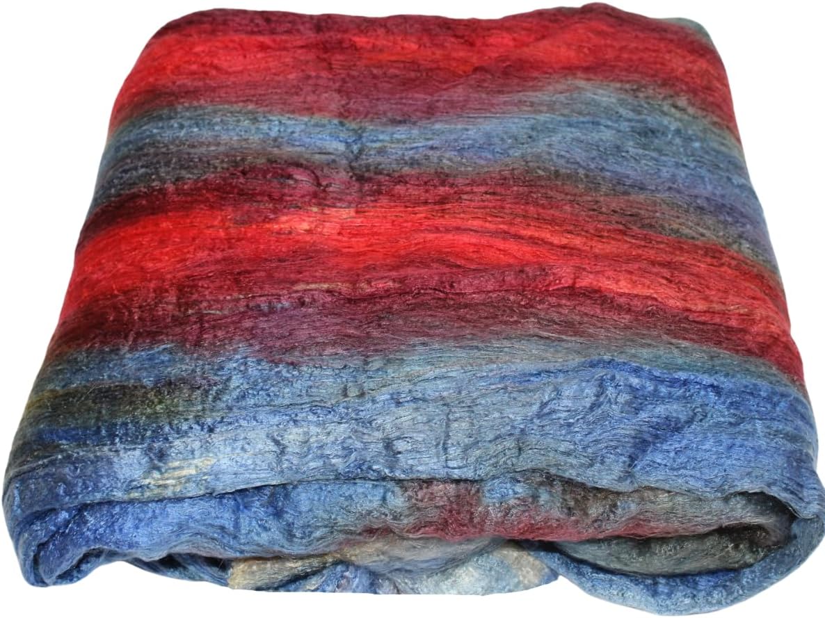 Knitsilk A-Grade Mulberry Silk Fiber 200g – Hand-Dyed - Blue and Red