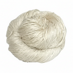 Knitsilk Sérica Blanche Sacred White 100% Mulberry Silk 3 Ply Lace Weight Yarn 50g skein on white background — premium catalog image