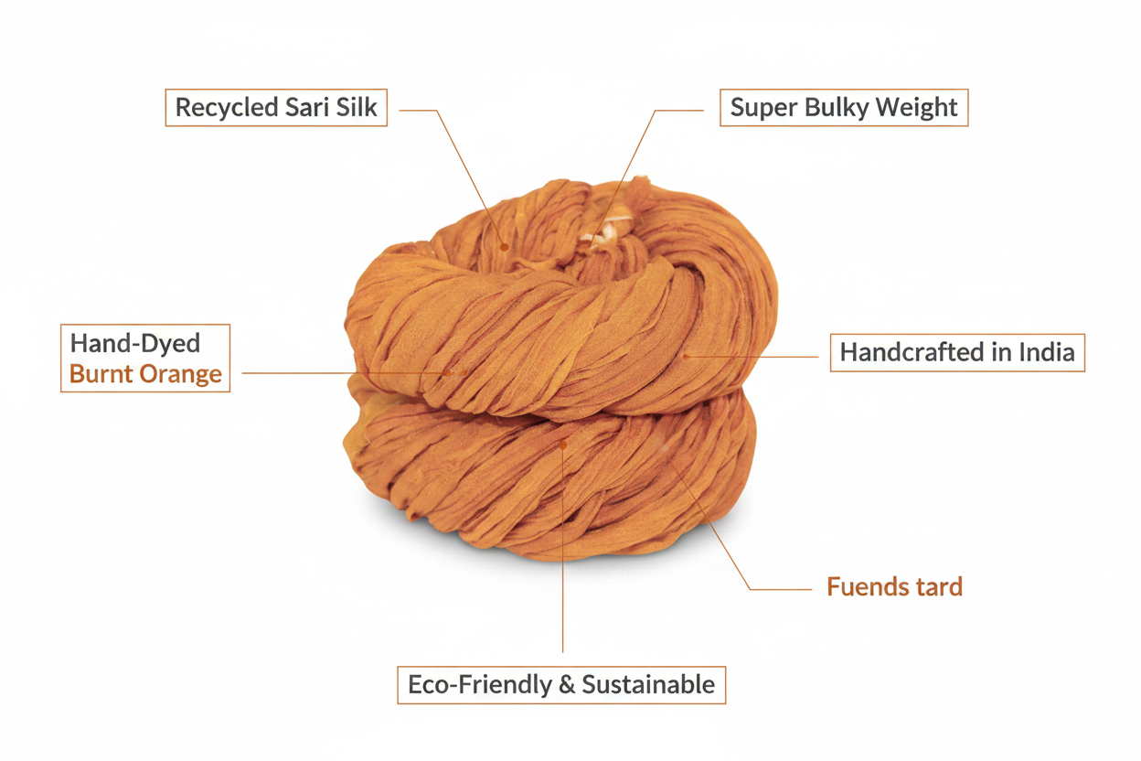 Infographic – Burnt Orange Sari Silk Ribbon Yarn