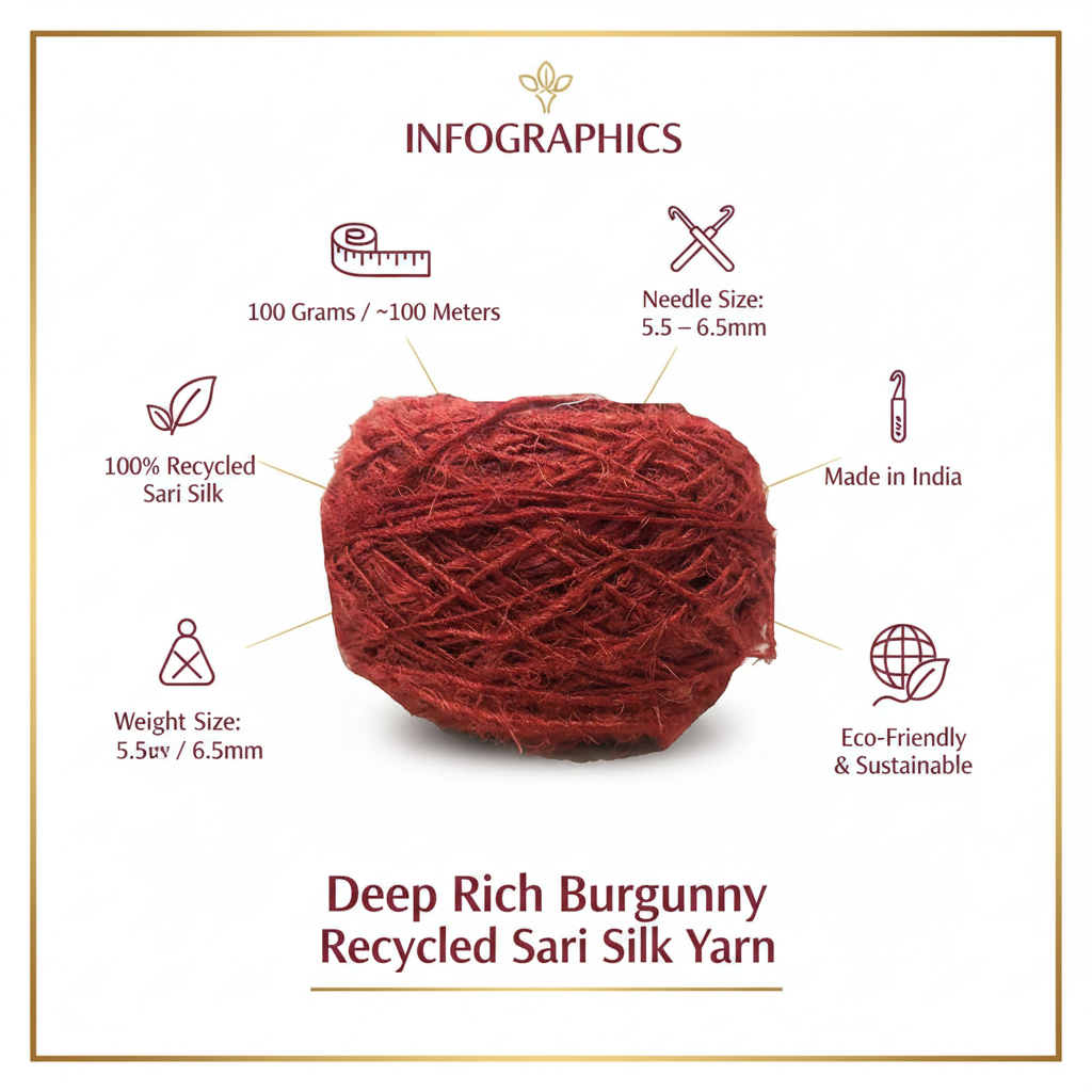 Infographic - Deep Crimson Red Sari Silk Yarn