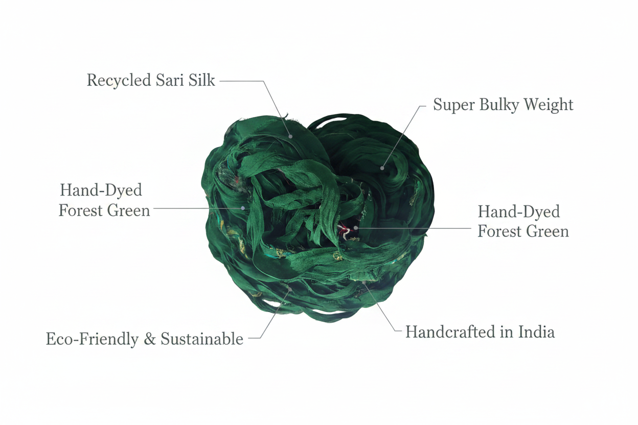 Infographic – Forest Green Sari Silk Ribbon Yarn