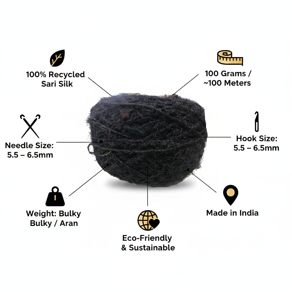Infographic - Jet Black Sari Silk Yarn