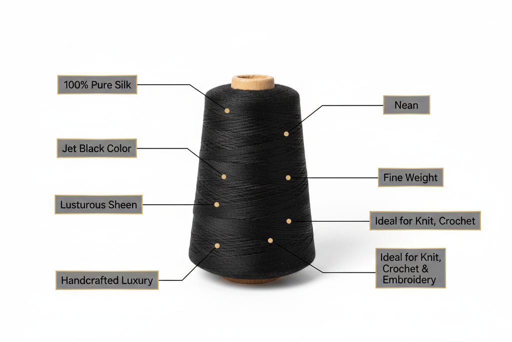 Infographic – Jet Black Silk Yarn