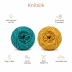 Infographic – Knitsilk Turquoise & Yellow Sari Silk Yarn