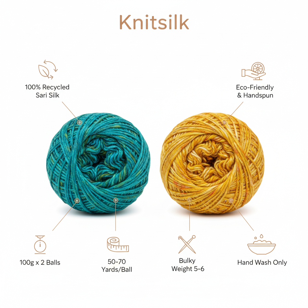 Infographic – Knitsilk Turquoise & Yellow Sari Silk Yarn