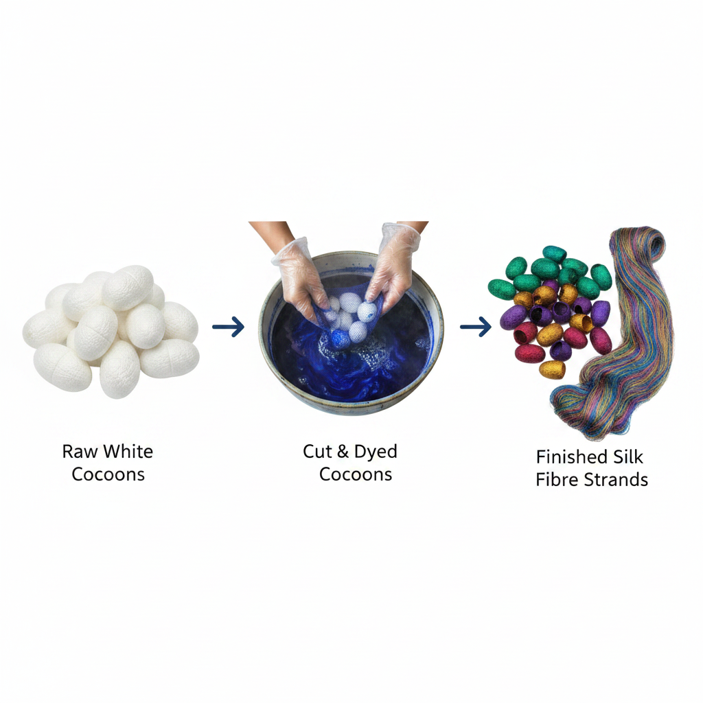 Infographic – Mulberry silk cocoon journey from raw to dyed fibre