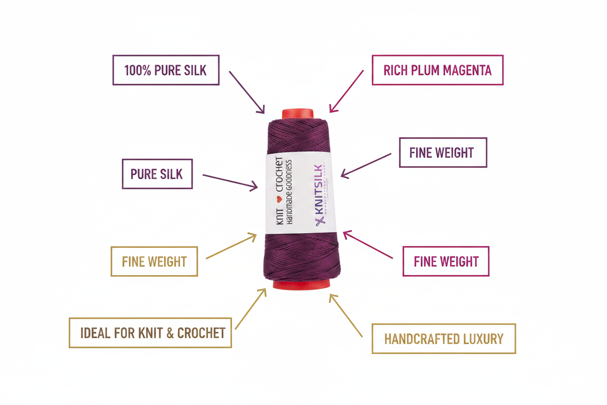 Infographic – Rich Plum Magenta Silk Yarn