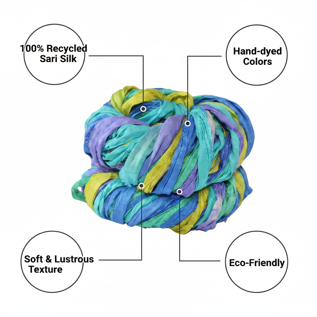 Infographic – Teal Blue Lavender Sari Silk Yarn