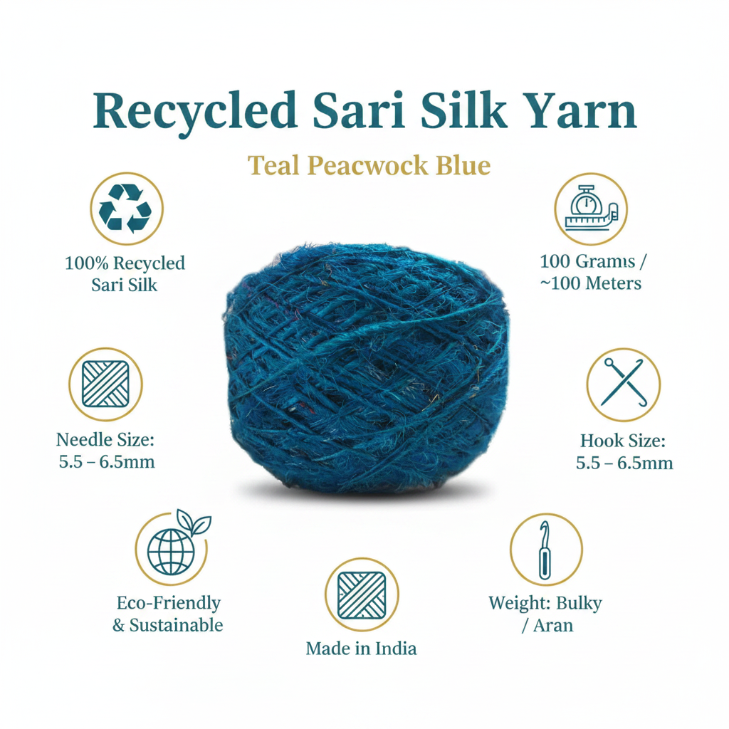Infographic - Teal Peacock Blue Sari Silk Yarn
