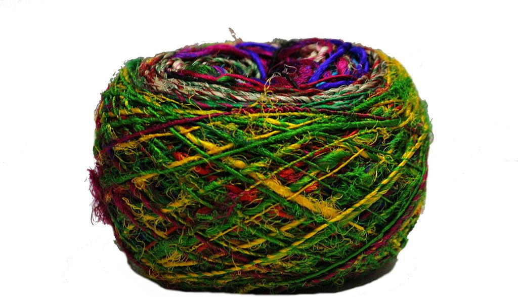 Knitsilk Kohinoor Premium Recycled Sari Silk Yarn - Unique Multicolor 100 Grams | 120+ Yards | Knit, Crochet, Weave, Crafts