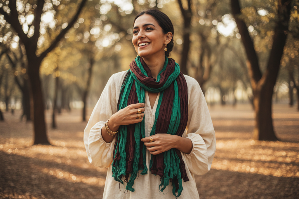 Lifestyle – Brown & Green Sari Silk Scarf