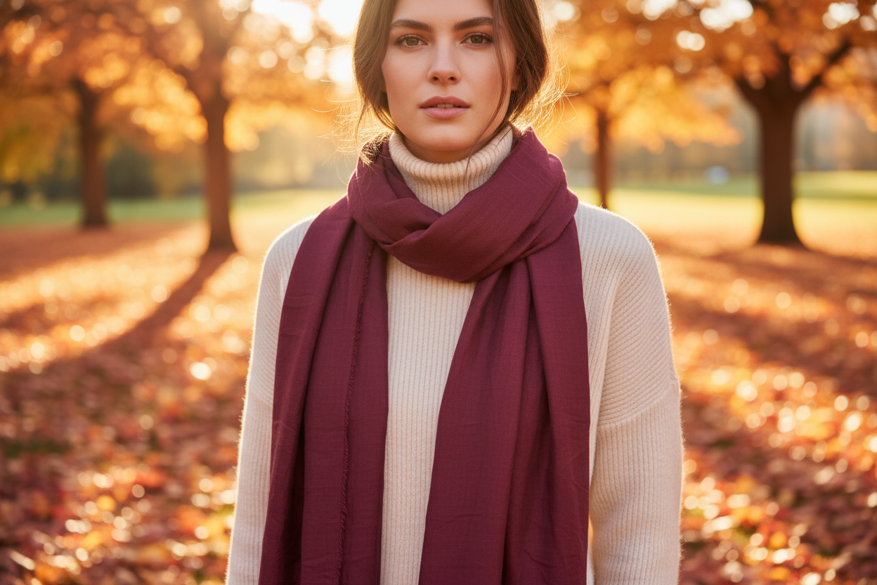 Lifestyle – Burgundy Silk Scarf